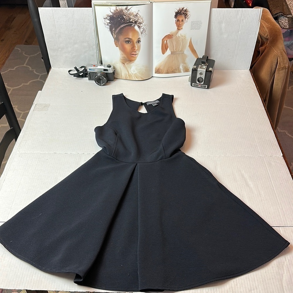 Kendall & Kylie Black Fit & Flare Mini Dress M Keyhole Open Back LBD
